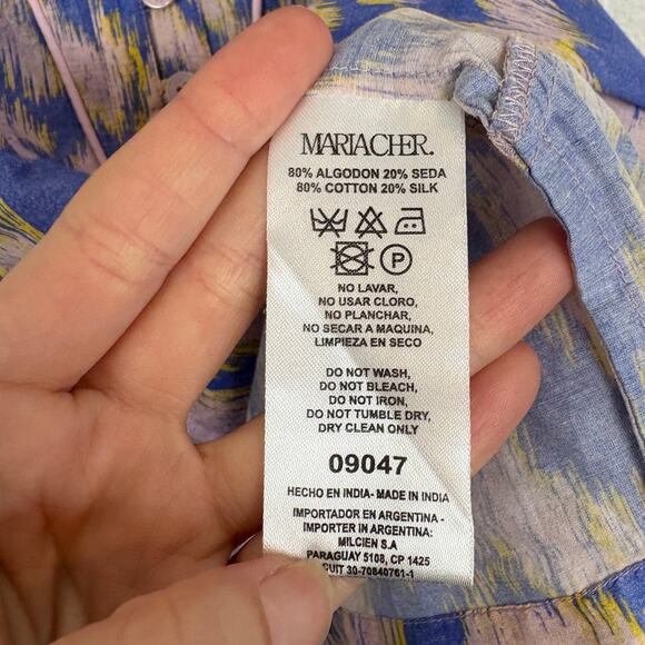 MARIACHER. Ethnic Lavender Print Button Front Silk Cotton Sleeveless Blouse S - Picture 3 of 4
